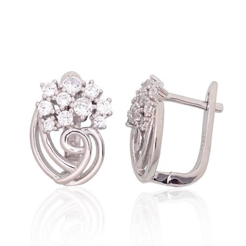 Silver earrings with 'english' lock with Zirkons