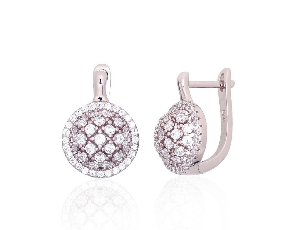 Silver earrings with 'english' lock with Zirkons