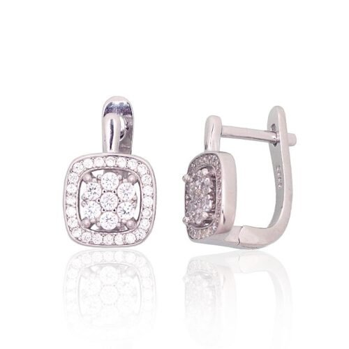 Silver earrings with 'english' lock with Zirkons