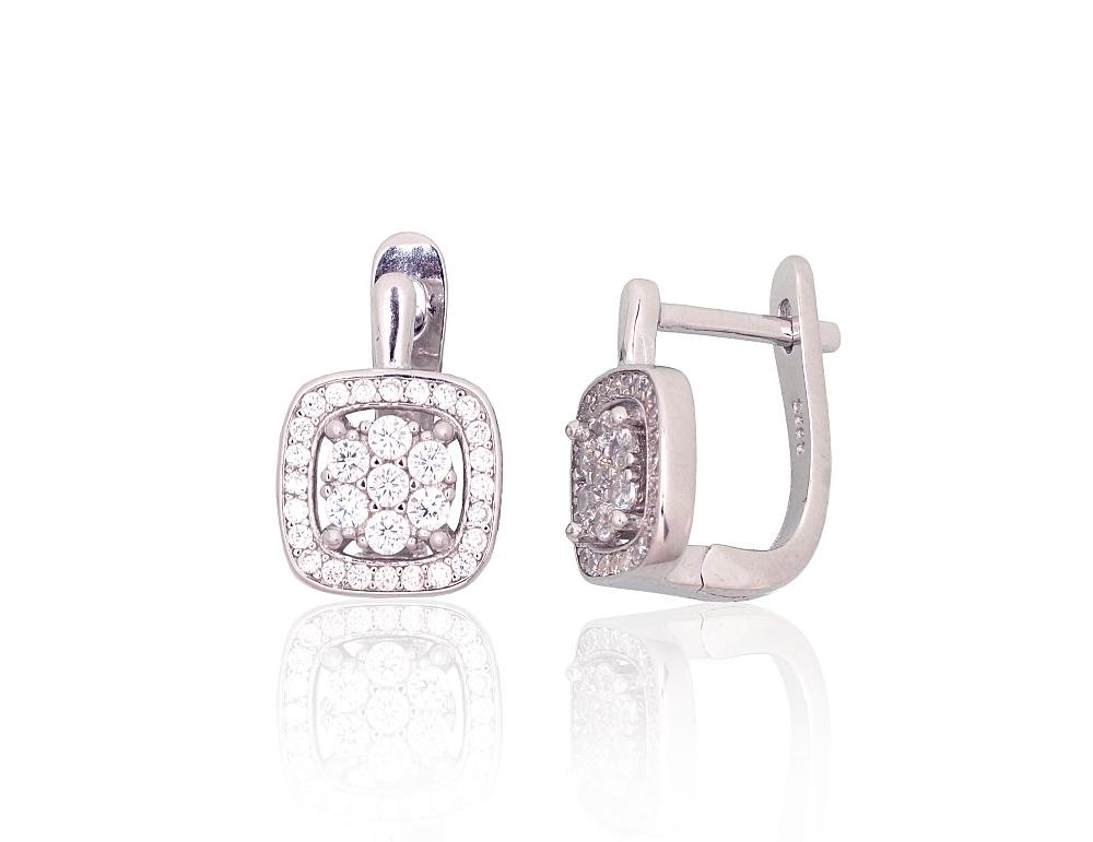 Silver earrings with 'english' lock with Zirkons