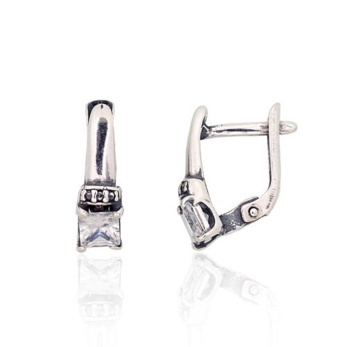 Silver earrings with 'english' lock with Zirkons