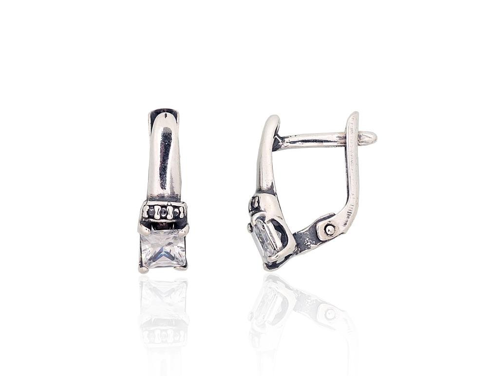 Silver earrings with 'english' lock with Zirkons