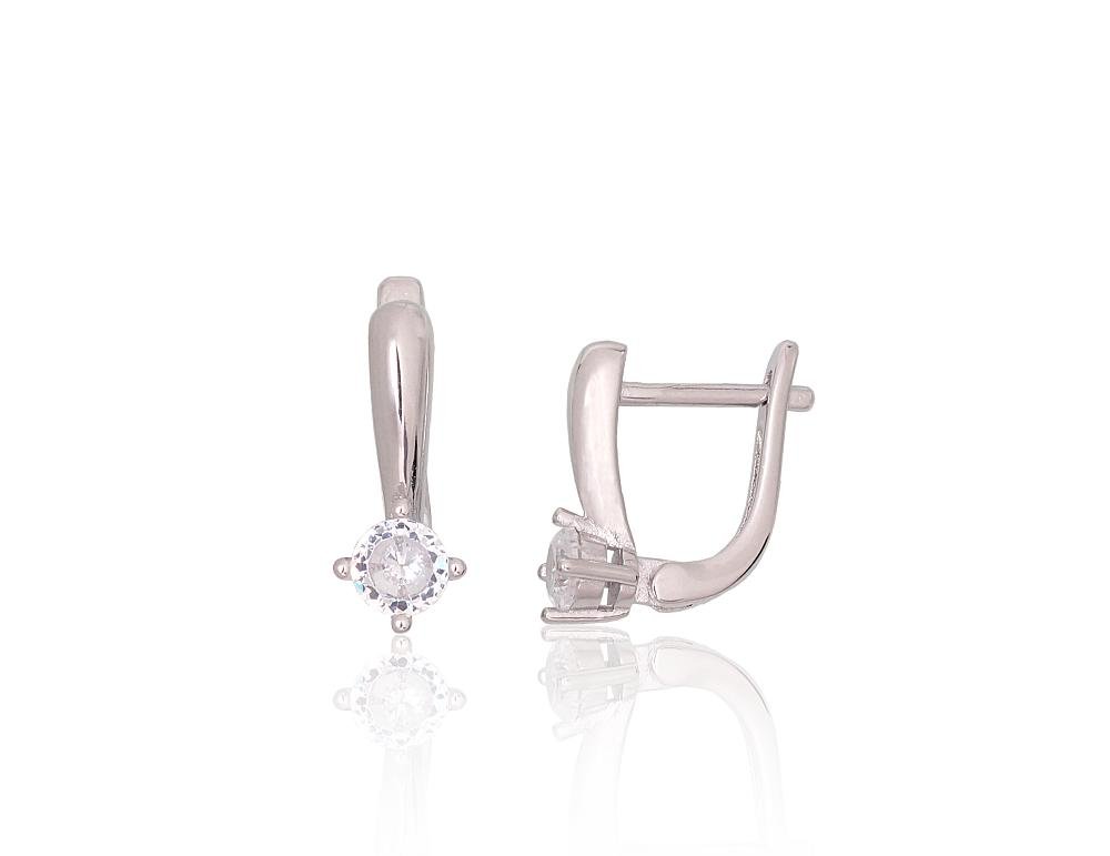 Silver earrings with 'english' lock with Zirkons