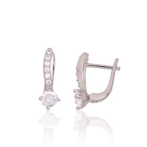 Silver earrings with 'english' lock with Zirkons