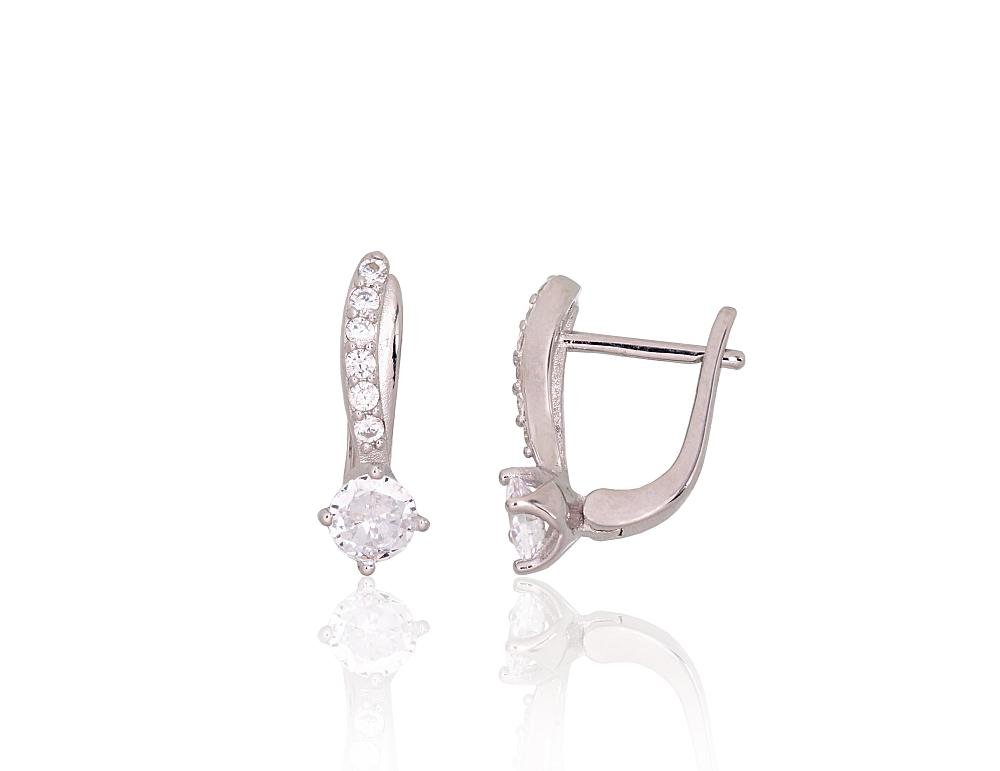 Silver earrings with 'english' lock with Zirkons