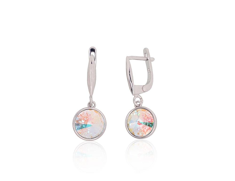 Silver earrings with 'english' lock with Crystals