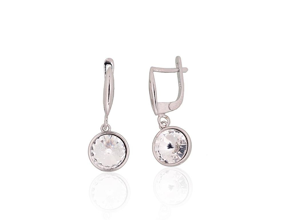 Silver earrings with 'english' lock with Crystals
