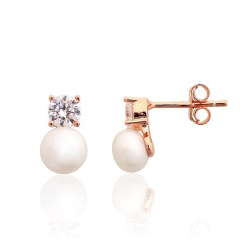 Silver stud earrings with Zirkons , Fresh-water Pearl