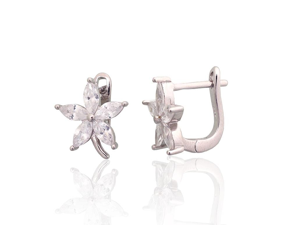 Silver earrings with 'english' lock with Zirkons