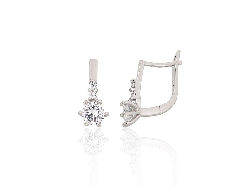 Silver earrings with 'english' lock with Zirkons