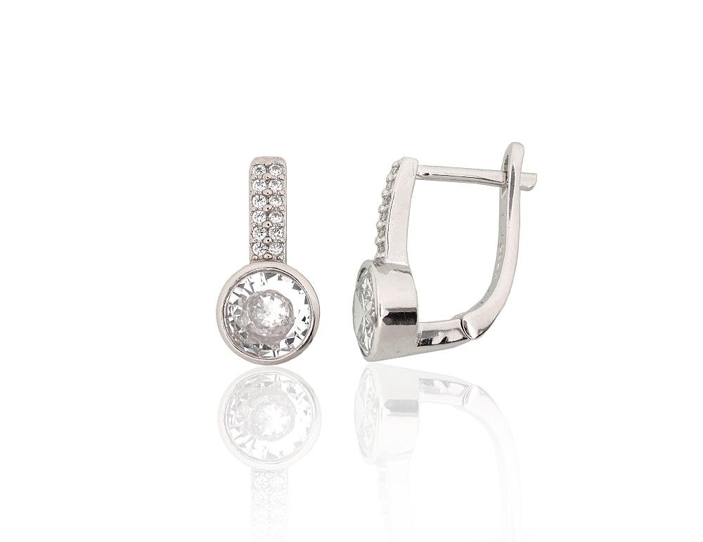 Silver earrings with 'english' lock with Zirkons
