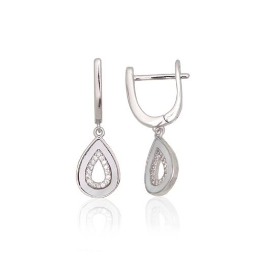 Silver earrings with 'english' lock with Zirkons , Mother-of-pearl