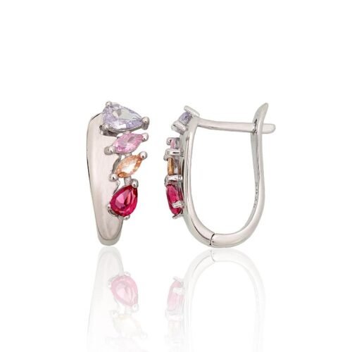 Silver earrings with 'english' lock with Zirkons