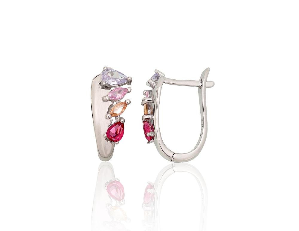 Silver earrings with 'english' lock with Zirkons