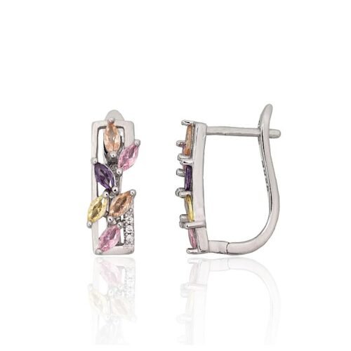 Silver earrings with 'english' lock with Zirkons