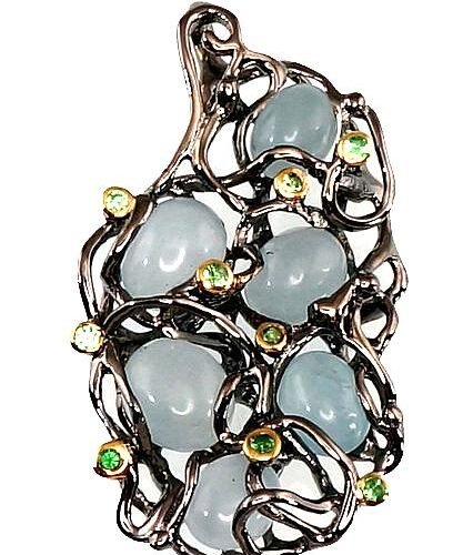 Silver pendant with Aquamarine , Tsavorite