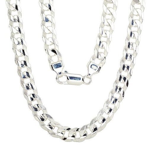Silver chain Curb 6.9 mm , diamond cut