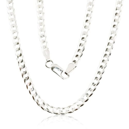 Silver chain Curb 3.9 mm , diamond cut