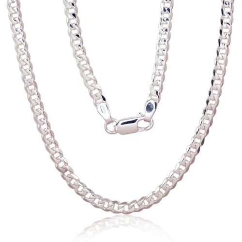 Silver chain Curb 4 mm , diamond cut