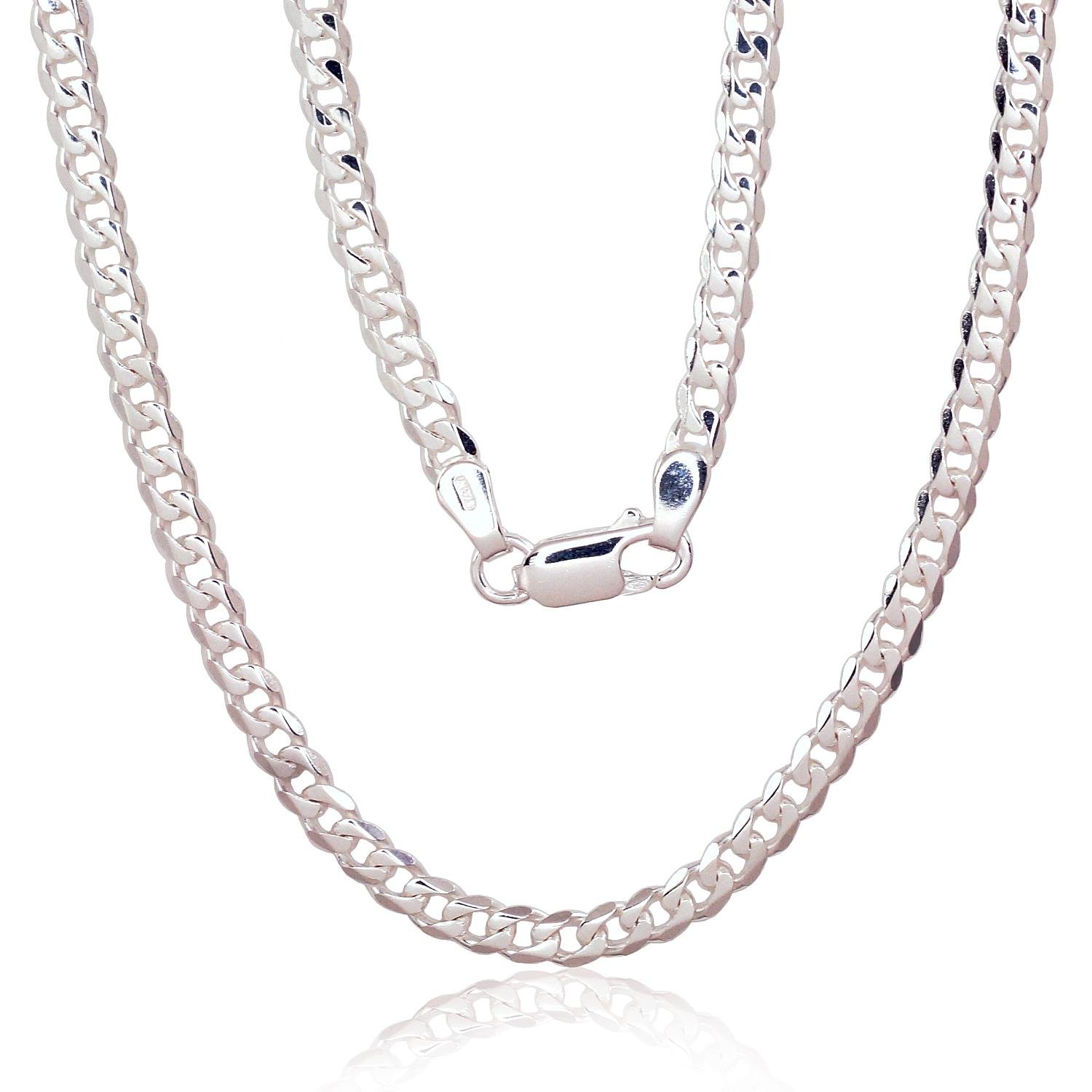 Silver chain Curb 4 mm , diamond cut