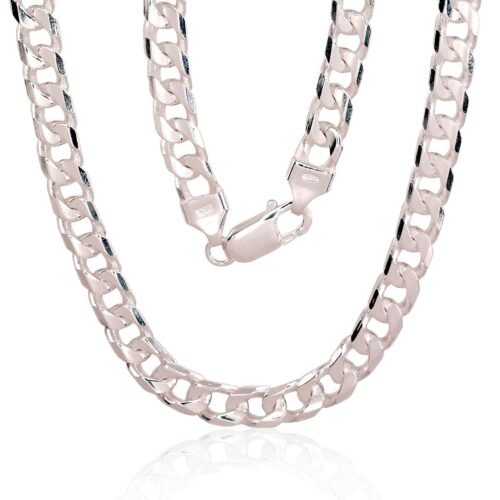 Silver chain Curb 6 mm , diamond cut