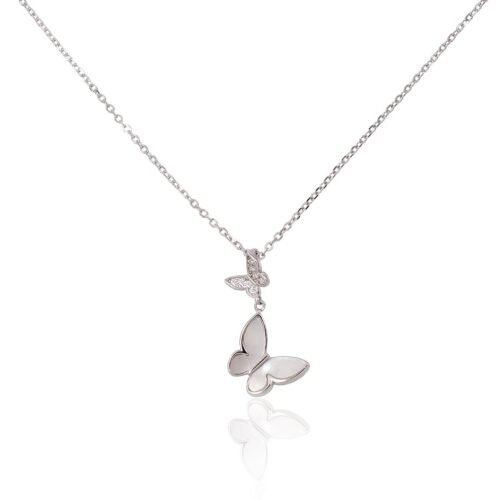 Silver necklace with Zirkons , Mother-of-pearl