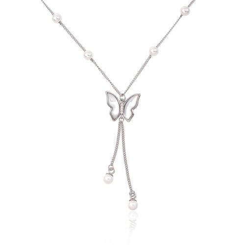 Silver necklace with Zirkons , Fresh-water Pearl , Mother-of-pearl