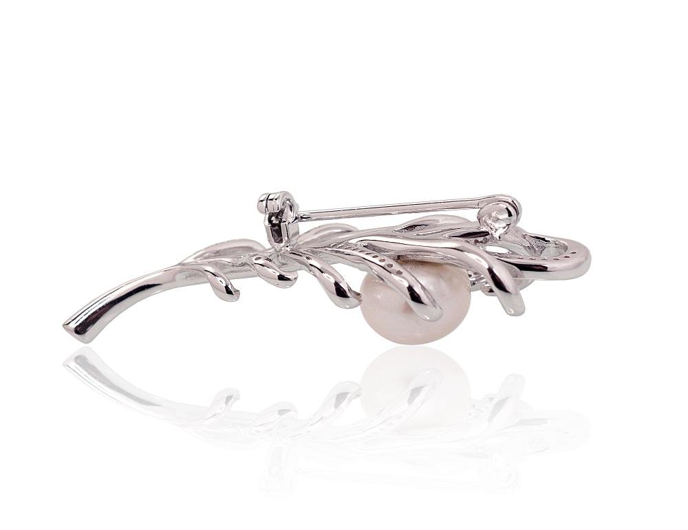 Silver brooch with Zirkons , Fresh-water Pearl - Image 2