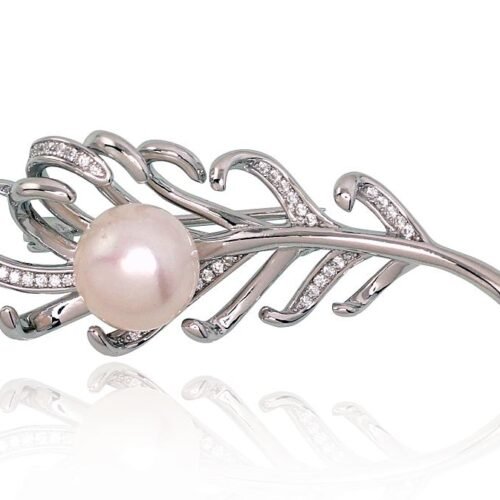 Silver brooch with Zirkons , Fresh-water Pearl