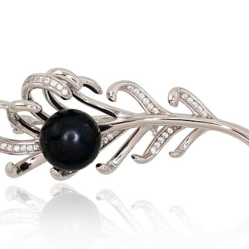 Silver brooch with Zirkons , Fresh-water Pearl