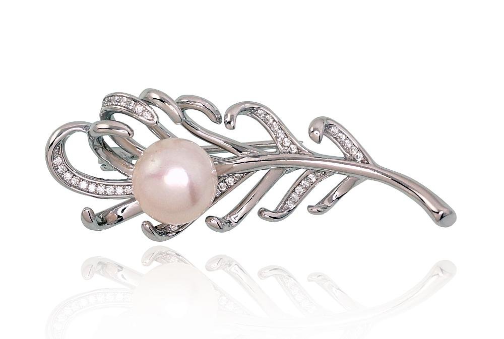 Silver brooch with Zirkons , Fresh-water Pearl