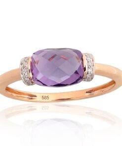 Gold ring with Diamonds , Amethyst