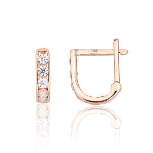 Gold earrings with 'english' lock with Zirkons