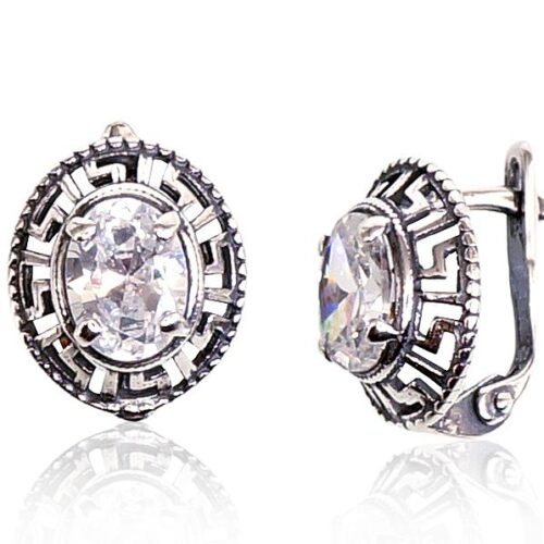 Silver earrings with 'english' lock with Zirkons