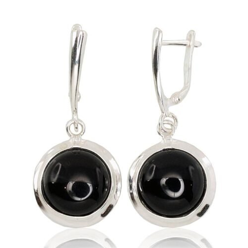 Silver earrings with 'english' lock with Onix