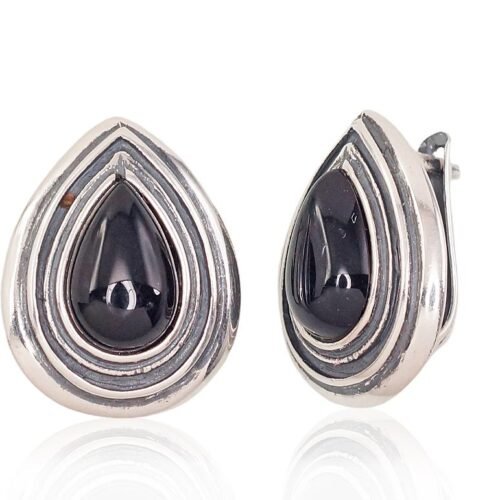 Silver earrings with 'english' lock with Onix