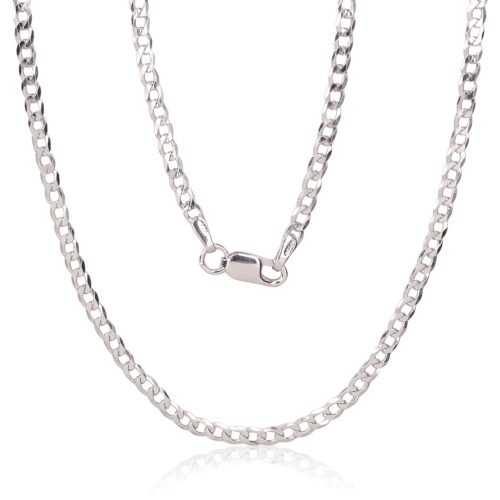 Silver chain Curb 2.5 mm , diamond cut
