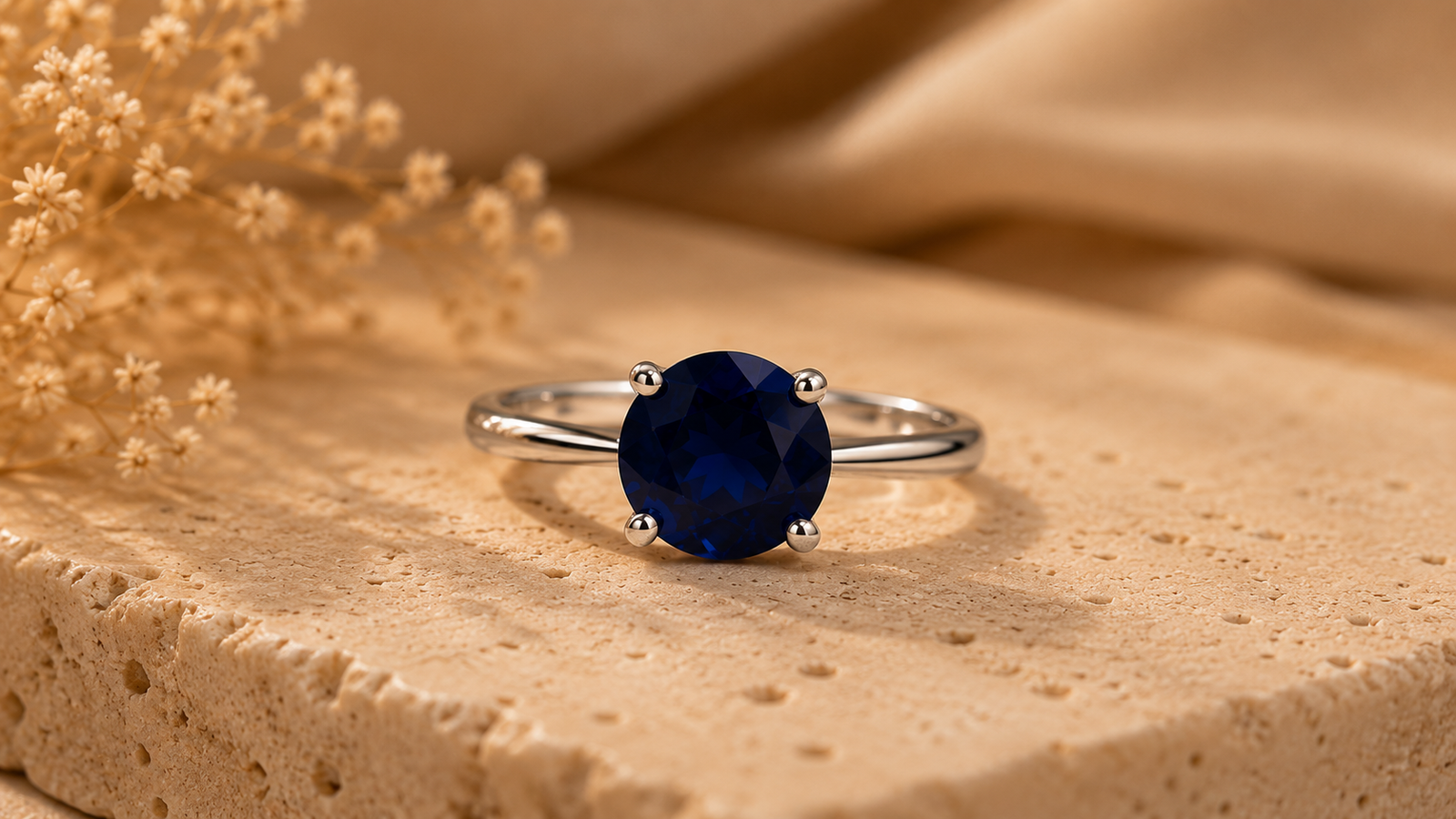 Luxury sapphire ring with deep blue gemstone in sterling silver setting from the Laniko gemstone jewelry collection.