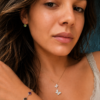 Woman Wearing 925 Sterling Silver Bracelet & Leverback Earrings