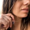 Woman Wearing 925 Sterling Silver Blue Pendant Necklace