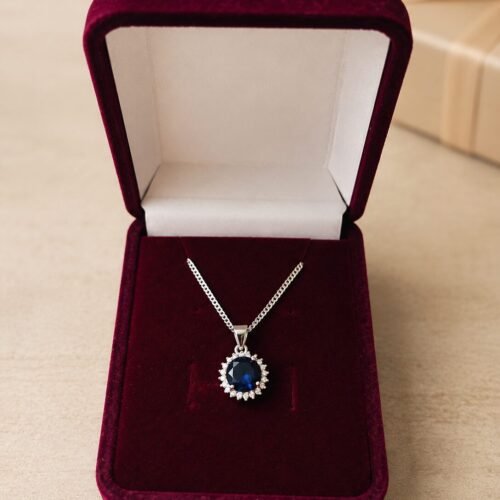 925 Sterling Silver Blue Cubic Zirconia Pendant Necklace