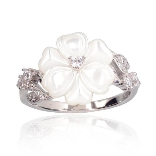 Silver ring with Zirkons , Mother-of-pearl