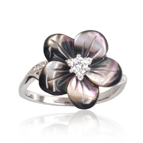 Silver ring with Zirkons , Mother-of-pearl