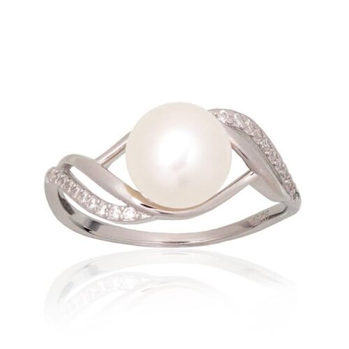 Silver ring with Zirkons , Fresh-water Pearl