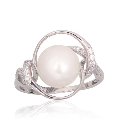 Silver ring with Zirkons , Fresh-water Pearl