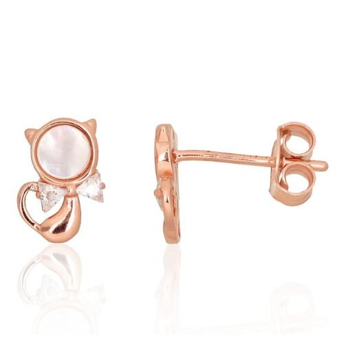 Silver stud earrings with Zirkons , Mother-of-pearl