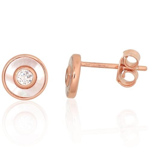 Silver stud earrings with Zirkons , Mother-of-pearl
