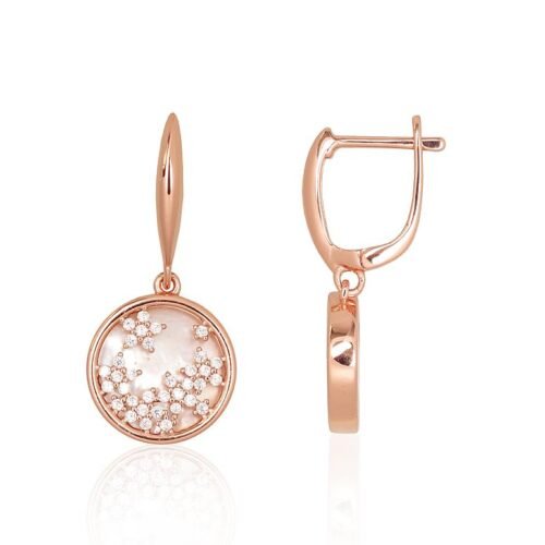 Silver earrings with 'english' lock with Zirkons , Mother-of-pearl