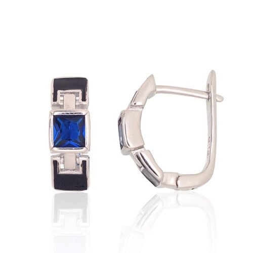 Silver earrings with 'english' lock with Zirkons , Jewelery enamel