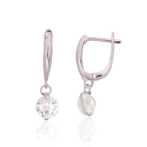 Silver earrings with 'english' lock with Zirkons